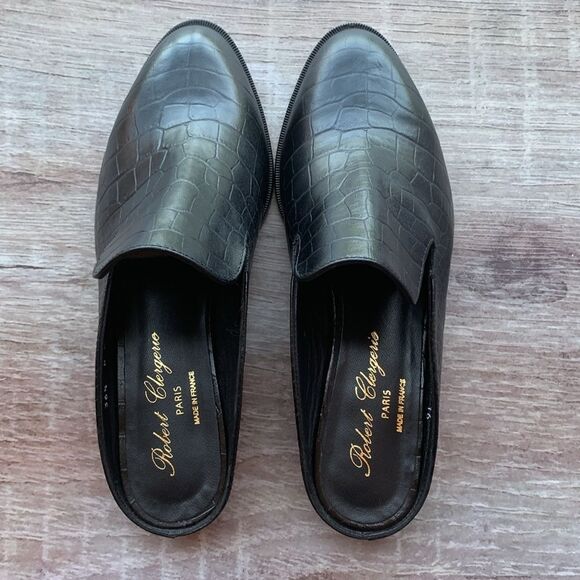 New Robert Clergerie Paris Alice open heel flat Mules loafers black croc EU 36.5 - Picture 5 of 16